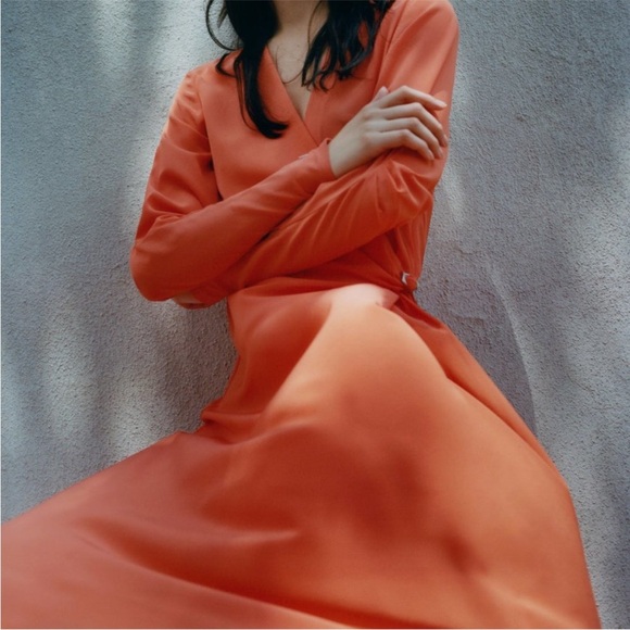 Rag & Bone Odette Side Drape Silk Orange Drape Effect Midi Dress BlairEadieBee S - Picture 5 of 15